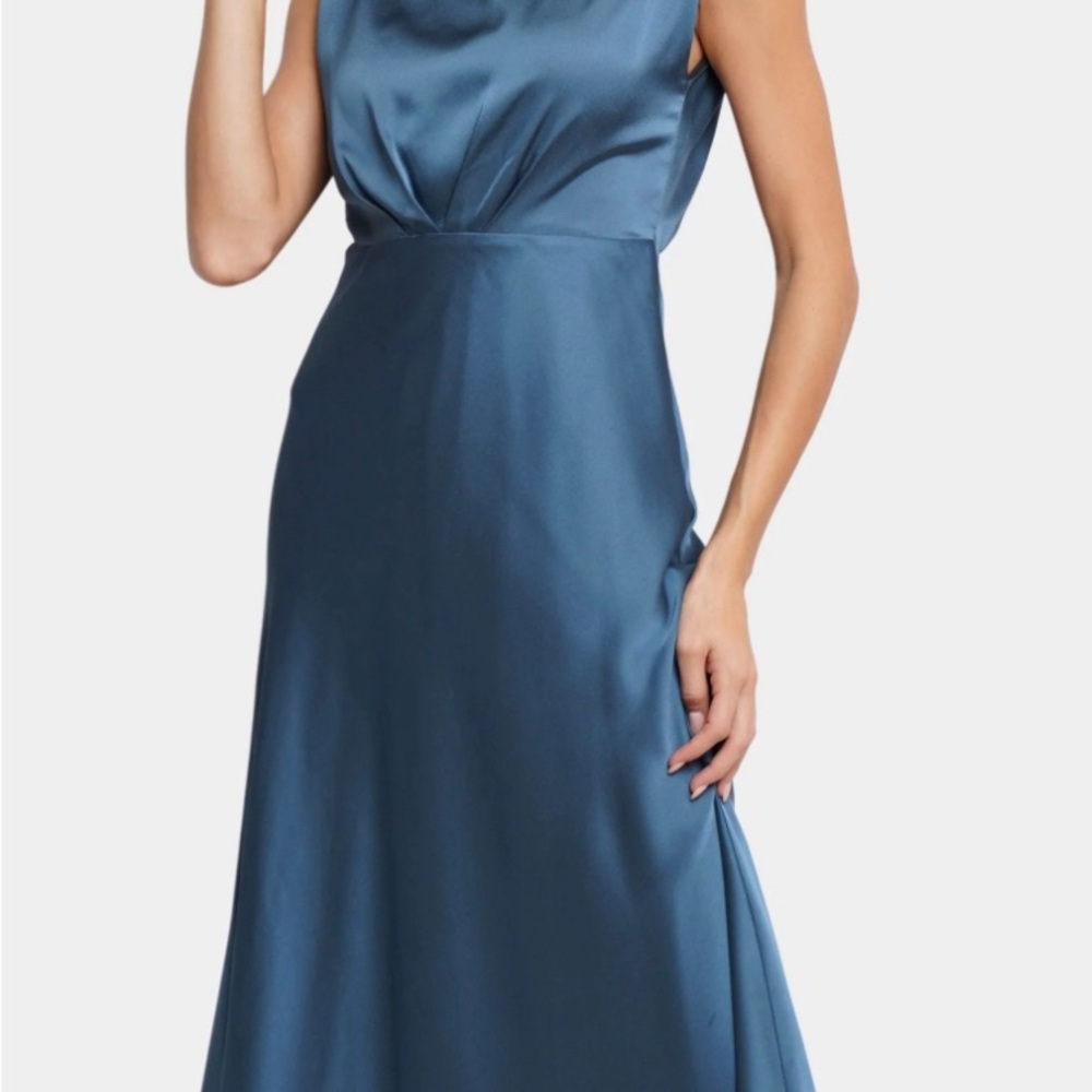 Lulus Blue Satin High- Neck Sleeveless Maxi Women Dress Size M NWT